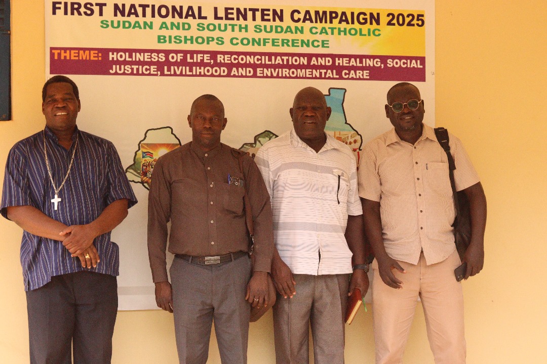 Picture of the Bishop to the left and acting chairperson of HIV commission in WES next to him, plus HIV coordinator and AFENET field officer to the right after their meeting [Photo: Emmanuel Mandella]